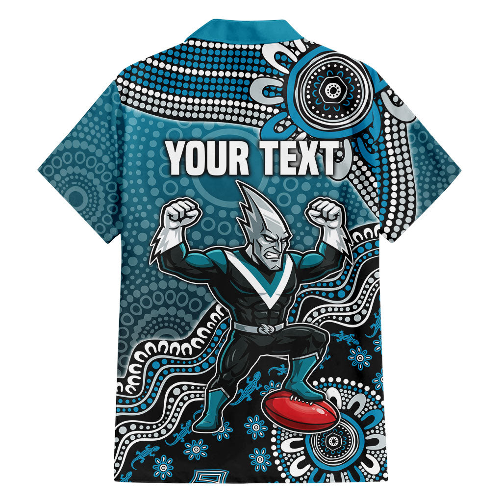 Personalized Port Adelaide Power Mascot Family Matching Puletasi and Hawaiian Shirt Aboriginal Dot Art Style Vibrant Indigenous Pattern Design