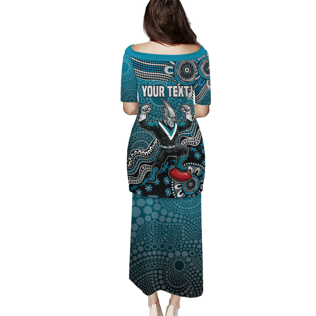 Personalized Port Adelaide Power Mascot Family Matching Puletasi and Hawaiian Shirt Aboriginal Dot Art Style Vibrant Indigenous Pattern Design