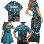 Personalized Port Adelaide Power Mascot Family Matching Short Sleeve Bodycon Dress and Hawaiian Shirt Aboriginal Dot Art Style Vibrant Indigenous Pattern Design