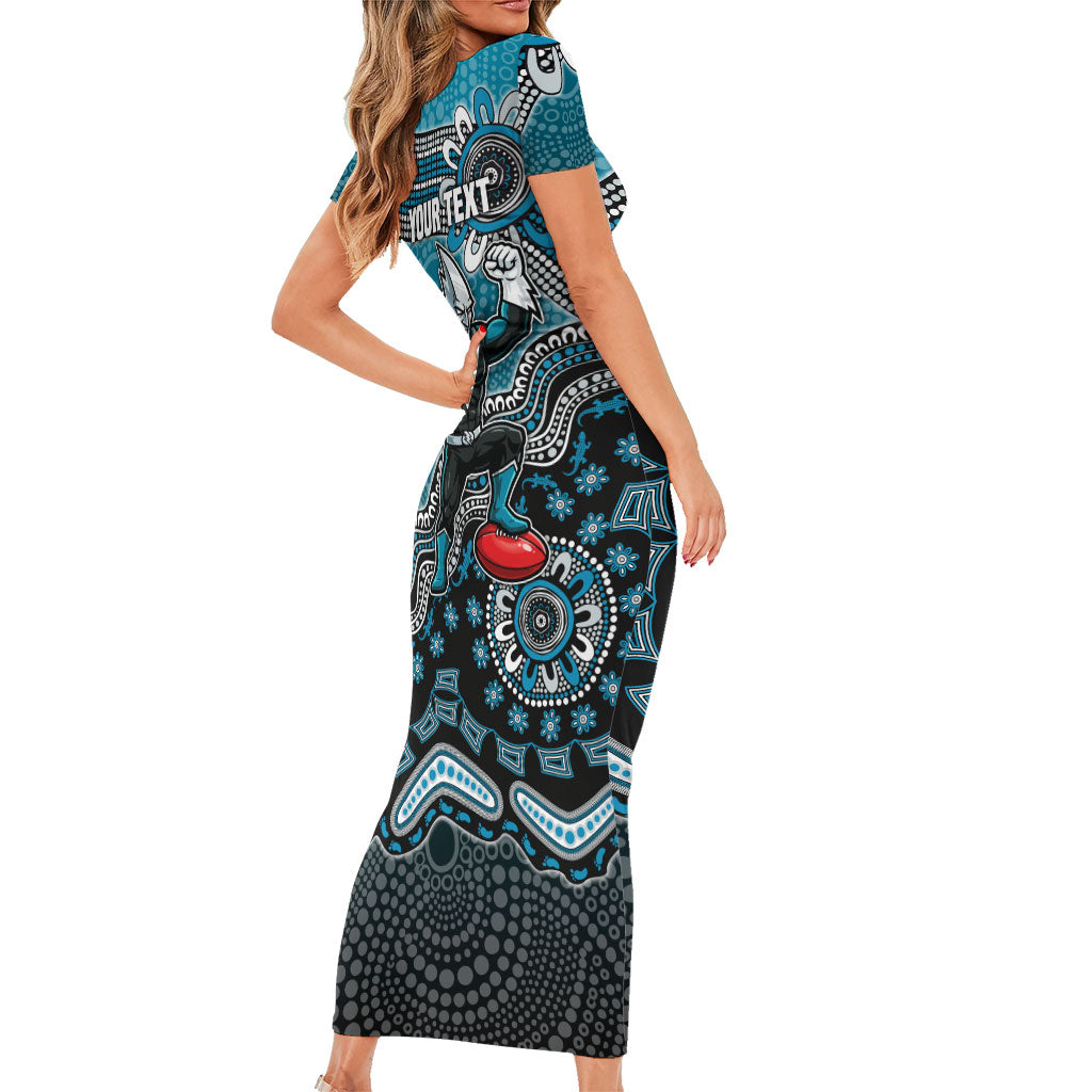 Personalized Port Adelaide Power Mascot Family Matching Short Sleeve Bodycon Dress and Hawaiian Shirt Aboriginal Dot Art Style Vibrant Indigenous Pattern Design