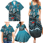 Personalized Port Adelaide Power Mascot Family Matching Summer Maxi Dress and Hawaiian Shirt Aboriginal Dot Art Style Vibrant Indigenous Pattern Design