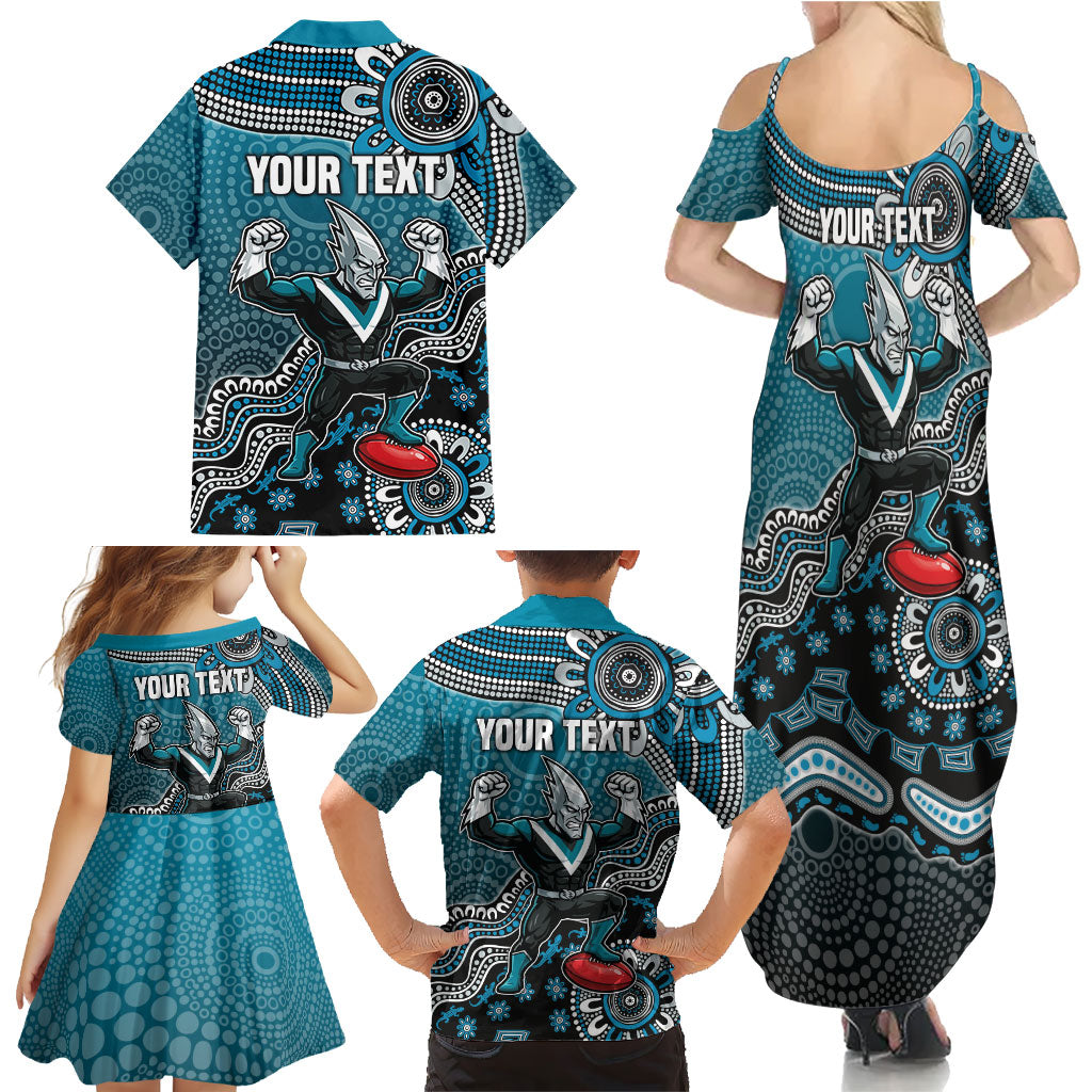 Personalized Port Adelaide Power Mascot Family Matching Summer Maxi Dress and Hawaiian Shirt Aboriginal Dot Art Style Vibrant Indigenous Pattern Design