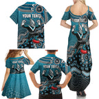 Personalized Port Adelaide Power Mascot Family Matching Summer Maxi Dress and Hawaiian Shirt Aboriginal Dot Art Style Vibrant Indigenous Pattern Design