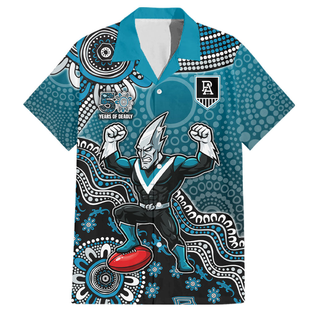 Personalized Port Adelaide Power Mascot Family Matching Summer Maxi Dress and Hawaiian Shirt Aboriginal Dot Art Style Vibrant Indigenous Pattern Design