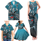 Personalized Port Adelaide Power Mascot Family Matching Tank Maxi Dress and Hawaiian Shirt Aboriginal Dot Art Style Vibrant Indigenous Pattern Design