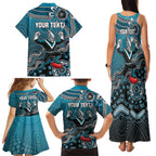 Personalized Port Adelaide Power Mascot Family Matching Tank Maxi Dress and Hawaiian Shirt Aboriginal Dot Art Style Vibrant Indigenous Pattern Design