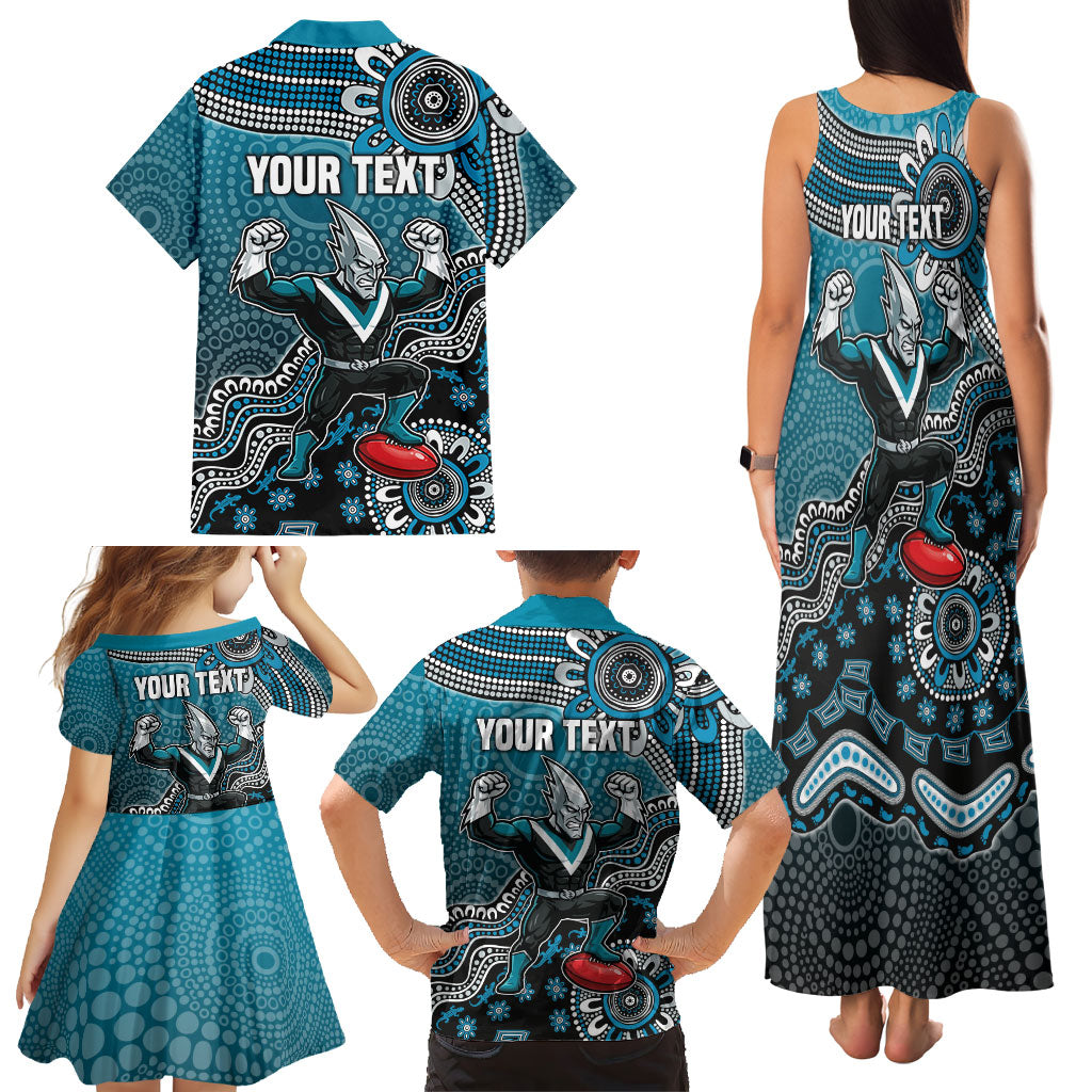 Personalized Port Adelaide Power Mascot Family Matching Tank Maxi Dress and Hawaiian Shirt Aboriginal Dot Art Style Vibrant Indigenous Pattern Design