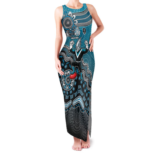 Personalized Port Adelaide Power Mascot Family Matching Tank Maxi Dress and Hawaiian Shirt Aboriginal Dot Art Style Vibrant Indigenous Pattern Design