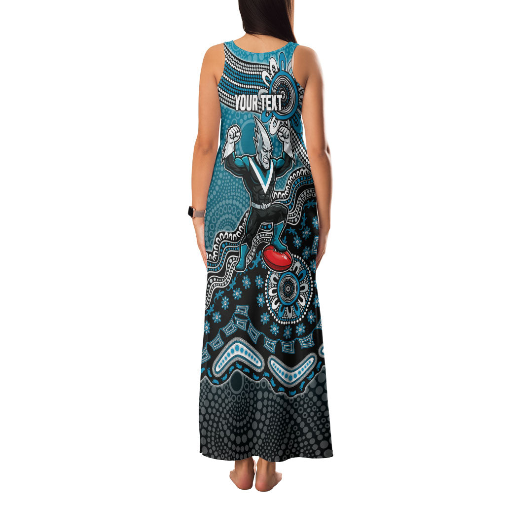 Personalized Port Adelaide Power Mascot Family Matching Tank Maxi Dress and Hawaiian Shirt Aboriginal Dot Art Style Vibrant Indigenous Pattern Design
