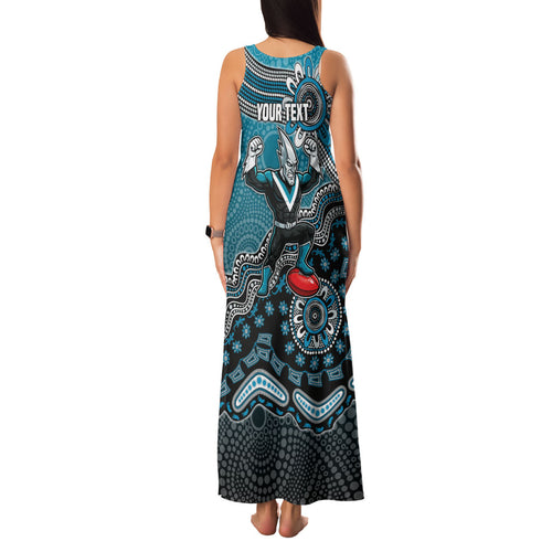 Personalized Port Adelaide Power Mascot Family Matching Tank Maxi Dress and Hawaiian Shirt Aboriginal Dot Art Style Vibrant Indigenous Pattern Design