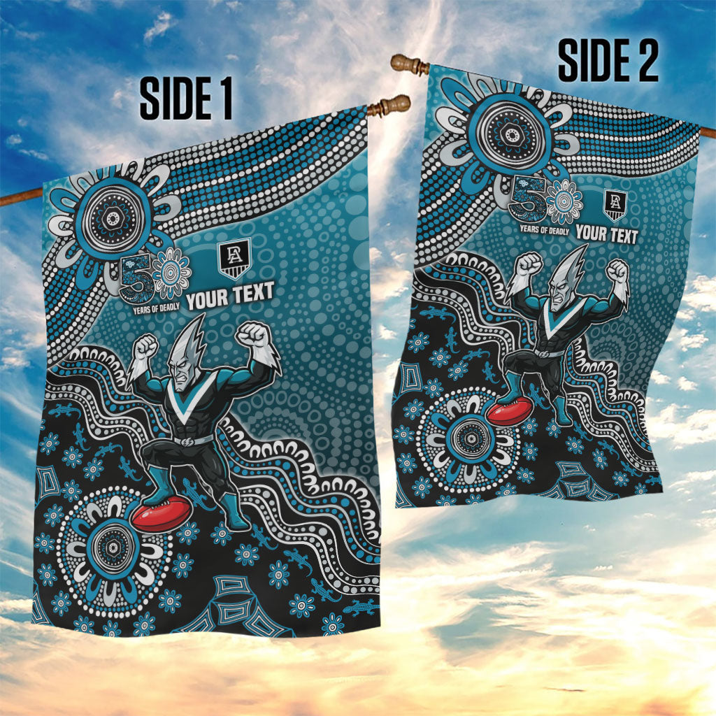 Personalized Port Adelaide Power Mascot Garden Flag Aboriginal Dot Art Style Vibrant Indigenous Pattern Design