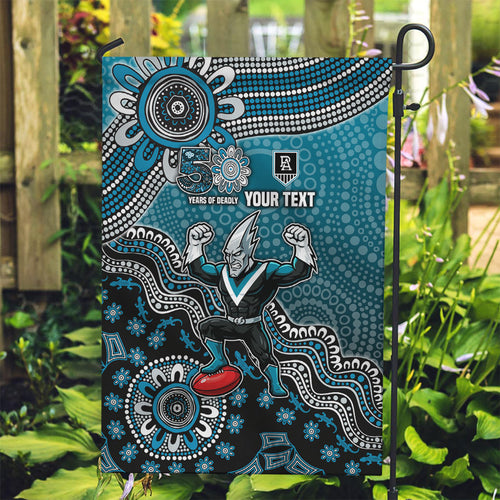 Personalized Port Adelaide Power Mascot Garden Flag Aboriginal Dot Art Style Vibrant Indigenous Pattern Design