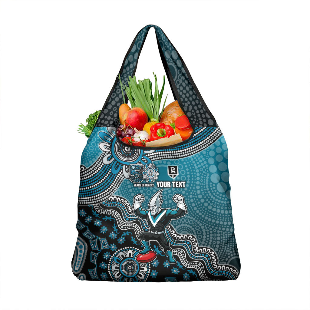 Personalized Port Adelaide Power Mascot Grocery Bag Aboriginal Dot Art Style Vibrant Indigenous Pattern Design