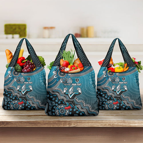 Personalized Port Adelaide Power Mascot Grocery Bag Aboriginal Dot Art Style Vibrant Indigenous Pattern Design