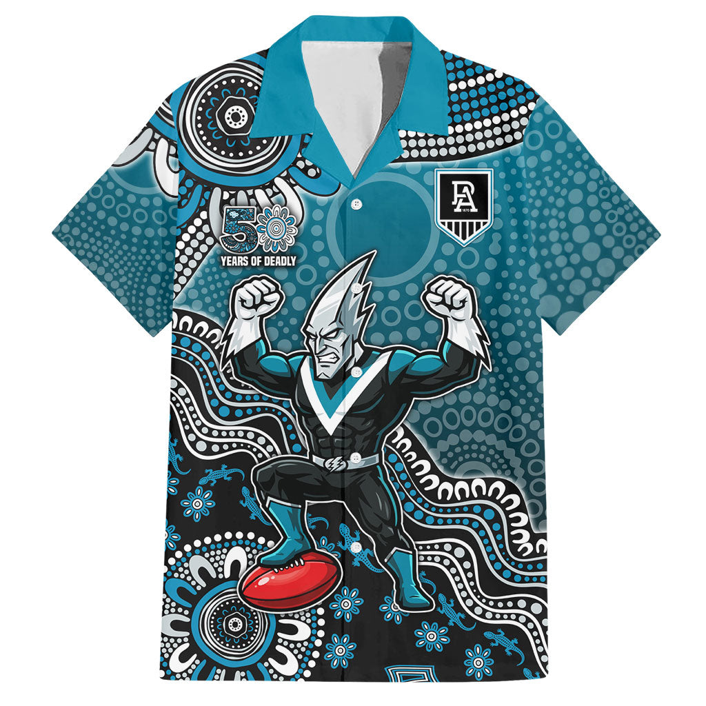 Personalized Port Adelaide Power Mascot Hawaiian Shirt Aboriginal Dot Art Style Vibrant Indigenous Pattern Design