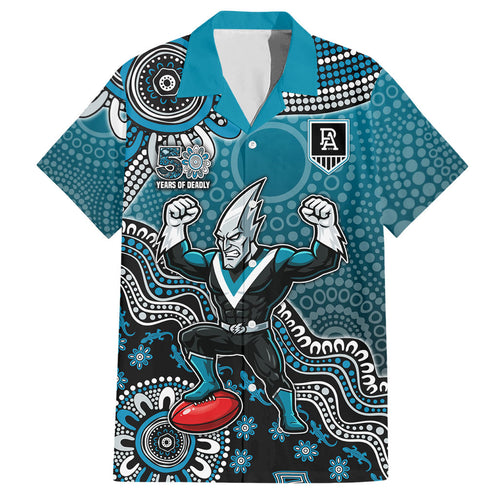 Personalized Port Adelaide Power Mascot Hawaiian Shirt Aboriginal Dot Art Style Vibrant Indigenous Pattern Design