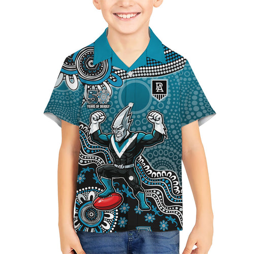 Personalized Port Adelaide Power Mascot Hawaiian Shirt Aboriginal Dot Art Style Vibrant Indigenous Pattern Design