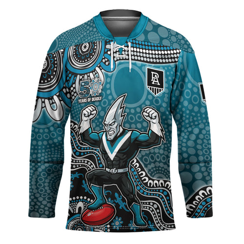 Personalized Port Adelaide Power Mascot Hockey Jersey Aboriginal Dot Art Style Vibrant Indigenous Pattern Design