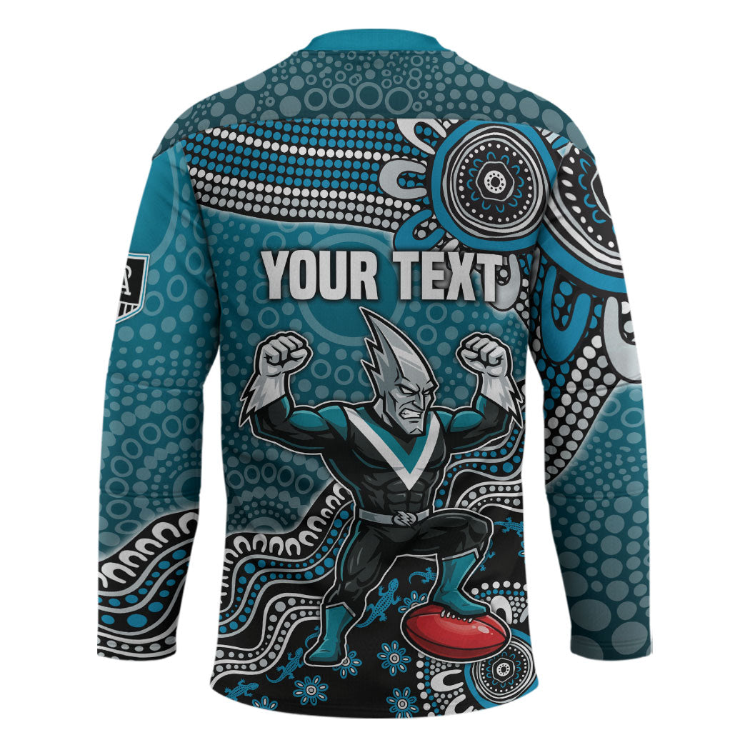 Personalized Port Adelaide Power Mascot Hockey Jersey Aboriginal Dot Art Style Vibrant Indigenous Pattern Design
