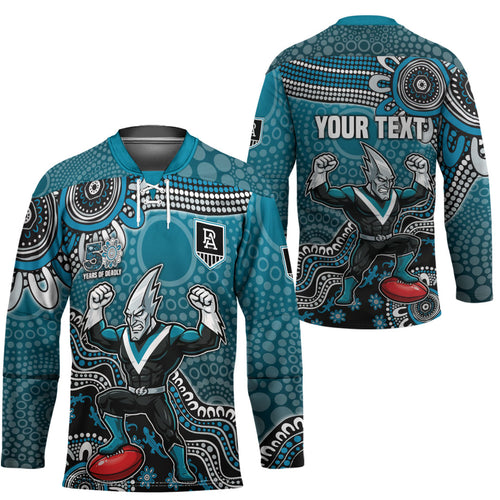 Personalized Port Adelaide Power Mascot Hockey Jersey Aboriginal Dot Art Style Vibrant Indigenous Pattern Design