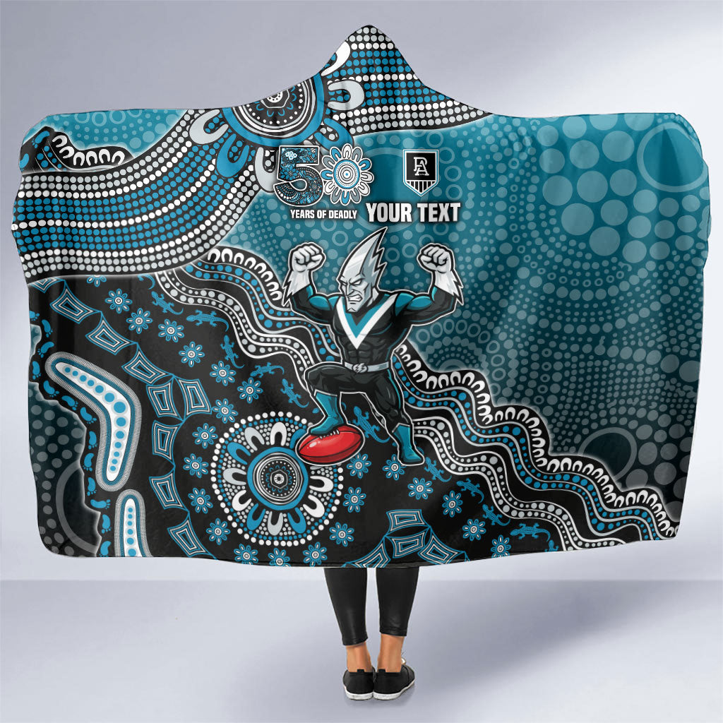 Personalized Port Adelaide Power Mascot Hooded Blanket Aboriginal Dot Art Style Vibrant Indigenous Pattern Design