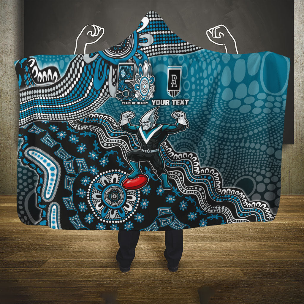 Personalized Port Adelaide Power Mascot Hooded Blanket Aboriginal Dot Art Style Vibrant Indigenous Pattern Design