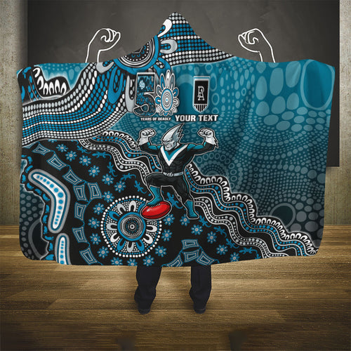 Personalized Port Adelaide Power Mascot Hooded Blanket Aboriginal Dot Art Style Vibrant Indigenous Pattern Design