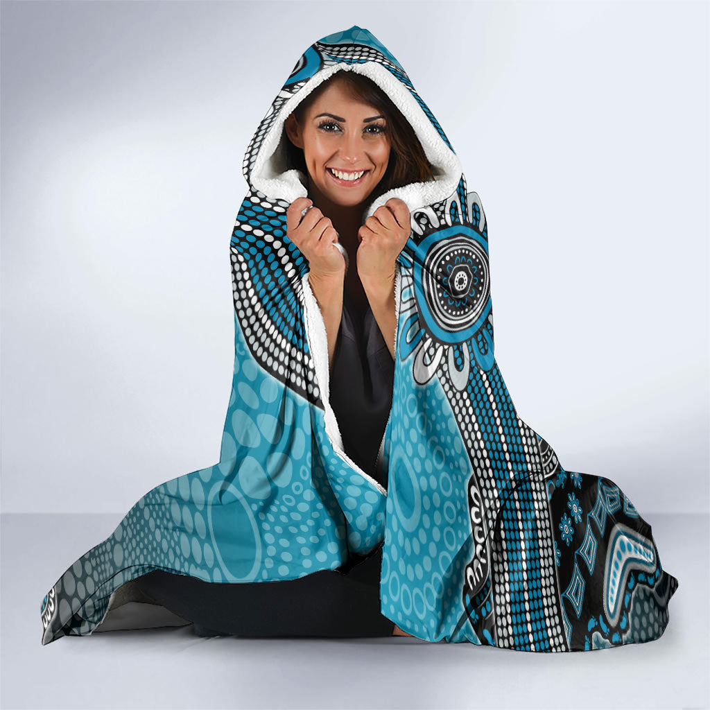 Personalized Port Adelaide Power Mascot Hooded Blanket Aboriginal Dot Art Style Vibrant Indigenous Pattern Design