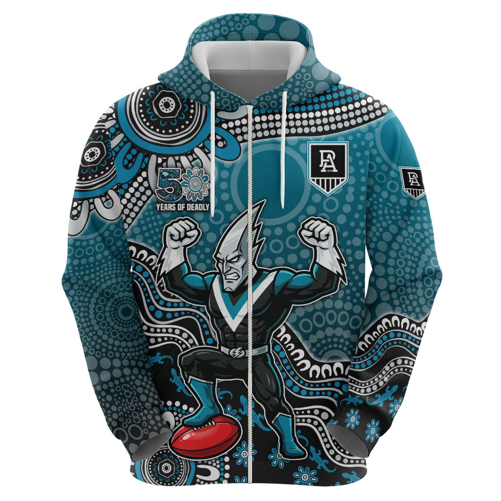 Personalized Port Adelaide Power Mascot Hoodie Aboriginal Dot Art Style Vibrant Indigenous Pattern Design