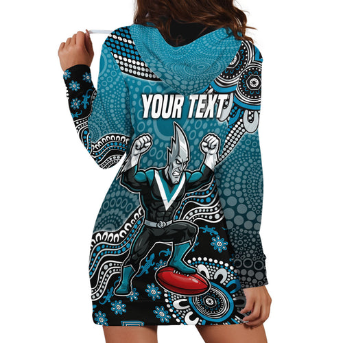 Personalized Port Adelaide Power Mascot Hoodie Dress Aboriginal Dot Art Style Vibrant Indigenous Pattern Design