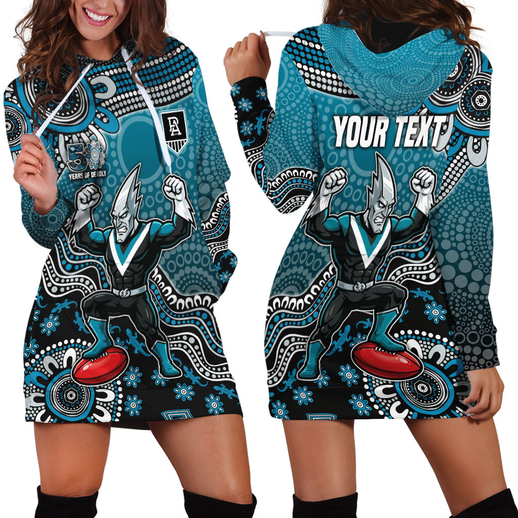 Personalized Port Adelaide Power Mascot Hoodie Dress Aboriginal Dot Art Style Vibrant Indigenous Pattern Design