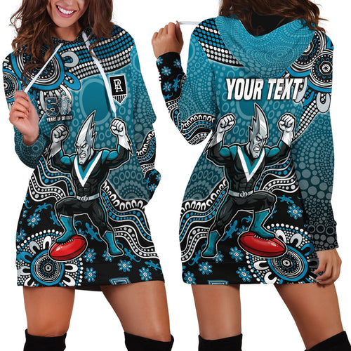 Personalized Port Adelaide Power Mascot Hoodie Dress Aboriginal Dot Art Style Vibrant Indigenous Pattern Design