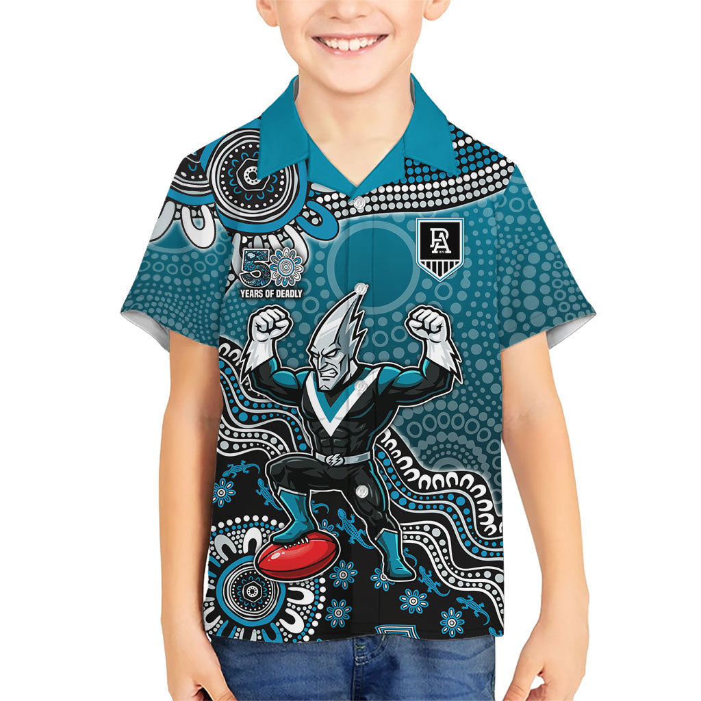 Personalized Port Adelaide Power Mascot Kid Hawaiian Shirt Aboriginal Dot Art Style Vibrant Indigenous Pattern Design