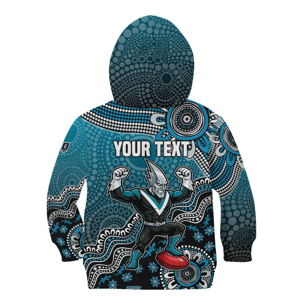Personalized Port Adelaide Power Mascot Kid Hoodie Aboriginal Dot Art Style Vibrant Indigenous Pattern Design