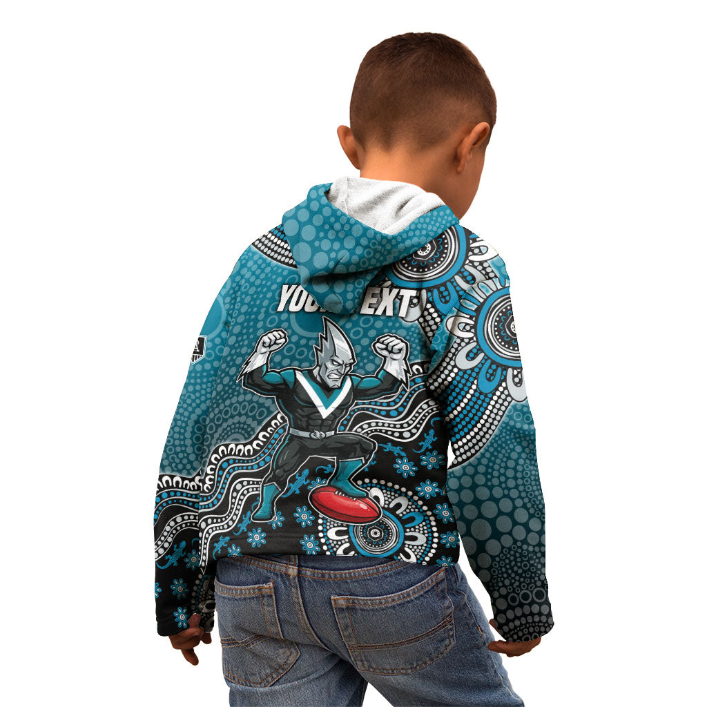 Personalized Port Adelaide Power Mascot Kid Hoodie Aboriginal Dot Art Style Vibrant Indigenous Pattern Design