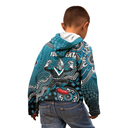 Personalized Port Adelaide Power Mascot Kid Hoodie Aboriginal Dot Art Style Vibrant Indigenous Pattern Design
