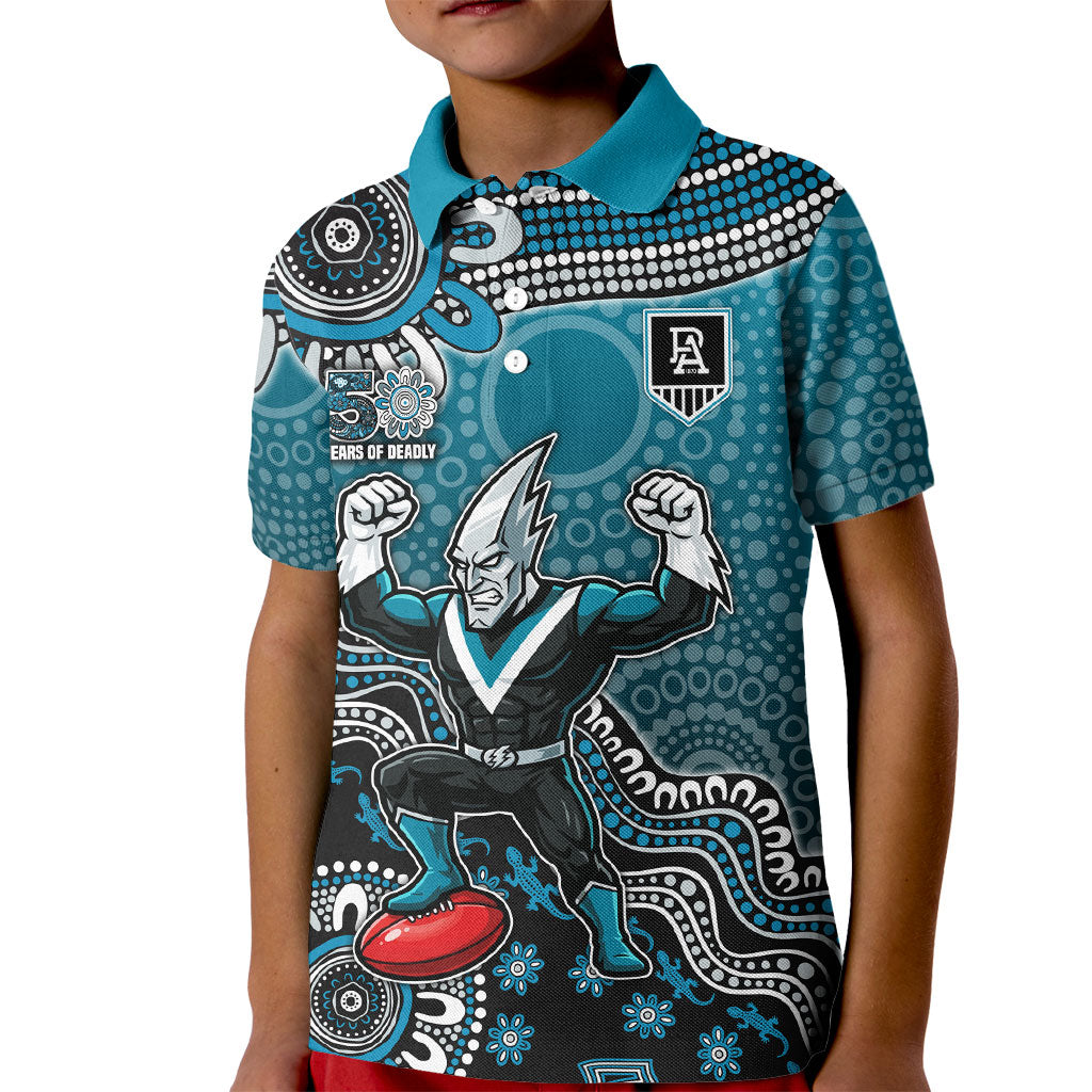 Personalized Port Adelaide Power Mascot Kid Polo Shirt Aboriginal Dot Art Style Vibrant Indigenous Pattern Design