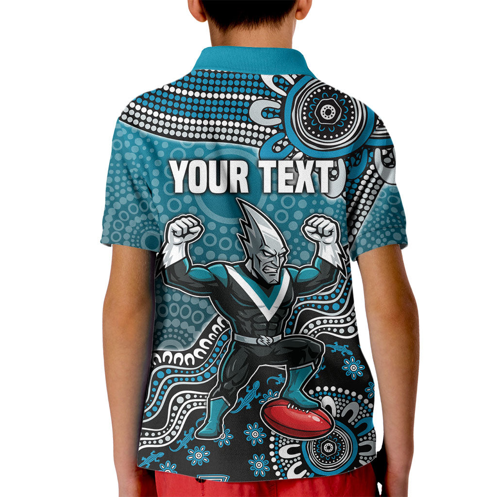 Personalized Port Adelaide Power Mascot Kid Polo Shirt Aboriginal Dot Art Style Vibrant Indigenous Pattern Design