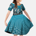 Personalized Port Adelaide Power Mascot Kid Short Sleeve Dress Aboriginal Dot Art Style Vibrant Indigenous Pattern Design