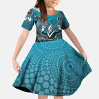 Personalized Port Adelaide Power Mascot Kid Short Sleeve Dress Aboriginal Dot Art Style Vibrant Indigenous Pattern Design