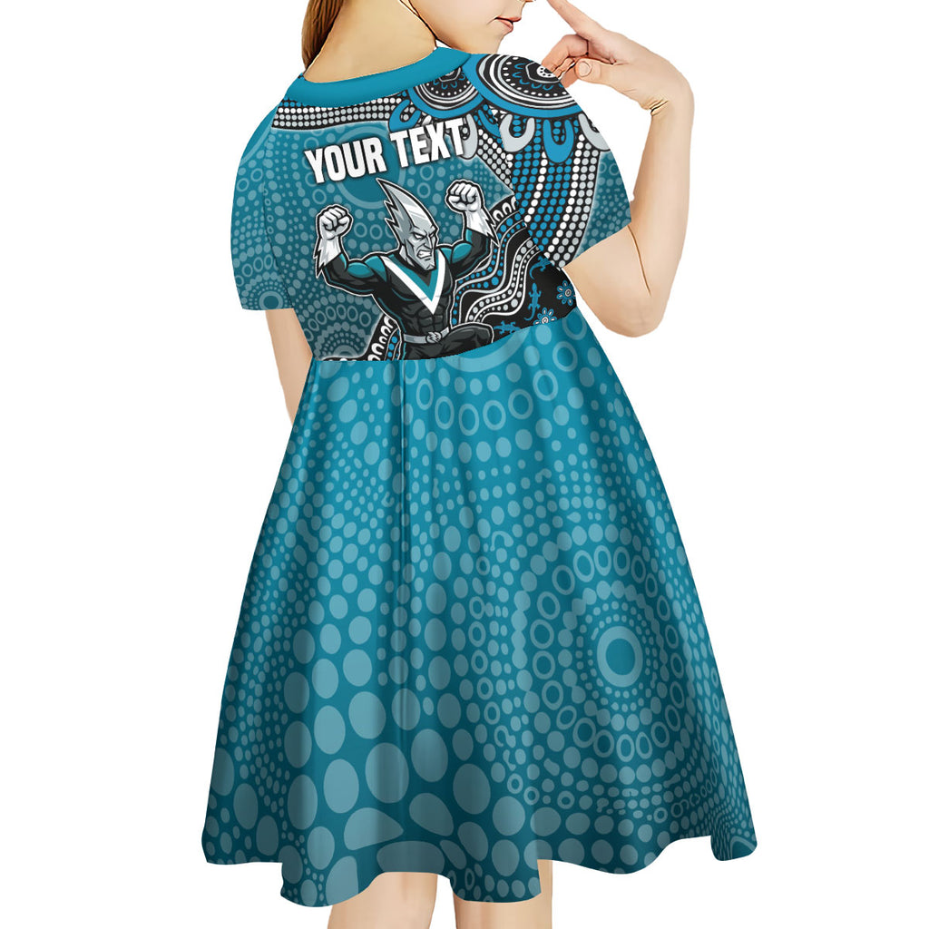 Personalized Port Adelaide Power Mascot Kid Short Sleeve Dress Aboriginal Dot Art Style Vibrant Indigenous Pattern Design