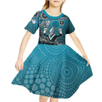 Personalized Port Adelaide Power Mascot Kid Short Sleeve Dress Aboriginal Dot Art Style Vibrant Indigenous Pattern Design