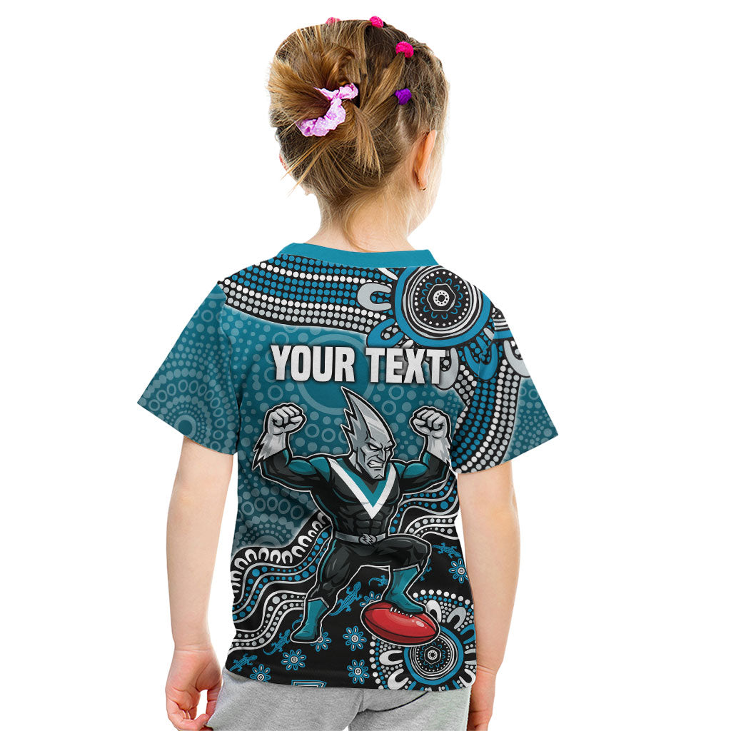 Personalized Port Adelaide Power Mascot Kid T Shirt Aboriginal Dot Art Style Vibrant Indigenous Pattern Design