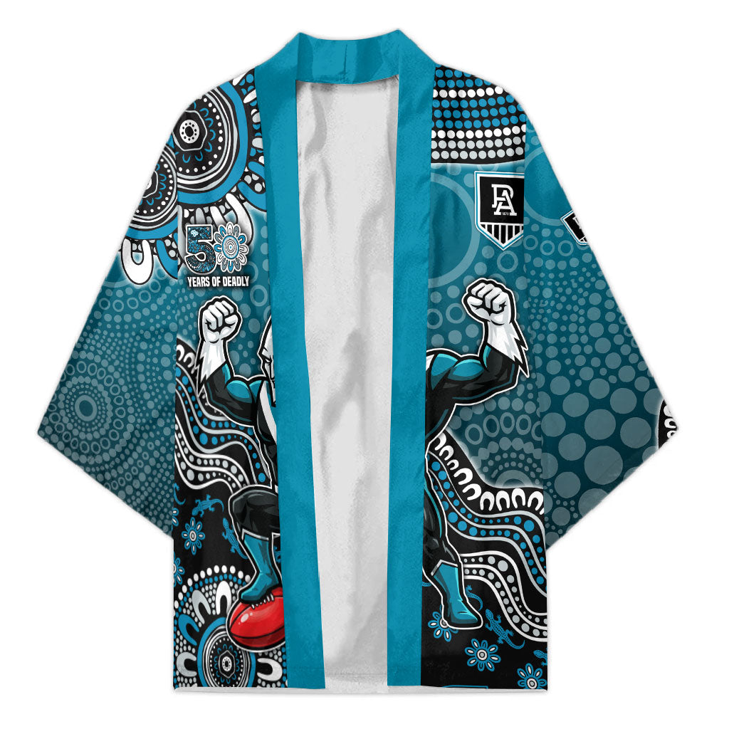Personalized Port Adelaide Power Mascot Kimono Aboriginal Dot Art Style Vibrant Indigenous Pattern Design