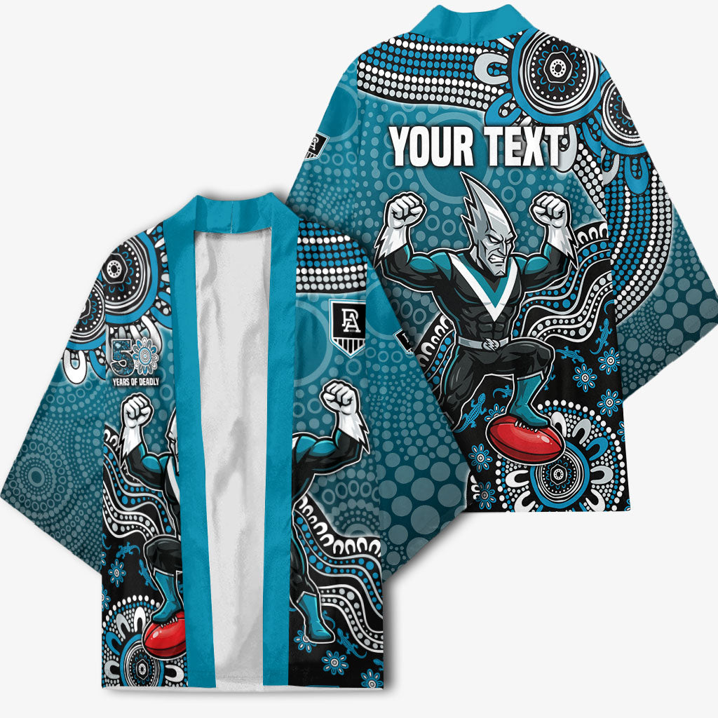 Personalized Port Adelaide Power Mascot Kimono Aboriginal Dot Art Style Vibrant Indigenous Pattern Design