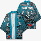 Personalized Port Adelaide Power Mascot Kimono Aboriginal Dot Art Style Vibrant Indigenous Pattern Design