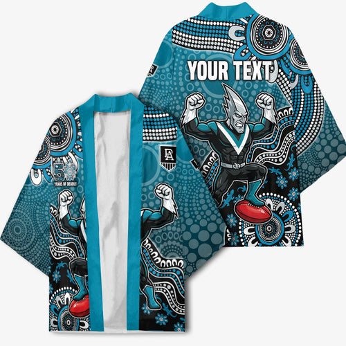 Personalized Port Adelaide Power Mascot Kimono Aboriginal Dot Art Style Vibrant Indigenous Pattern Design