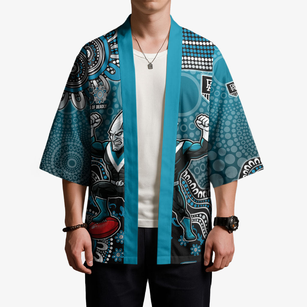 Personalized Port Adelaide Power Mascot Kimono Aboriginal Dot Art Style Vibrant Indigenous Pattern Design