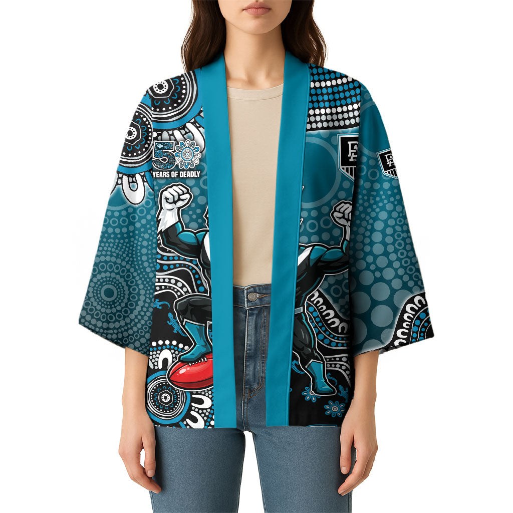 Personalized Port Adelaide Power Mascot Kimono Aboriginal Dot Art Style Vibrant Indigenous Pattern Design
