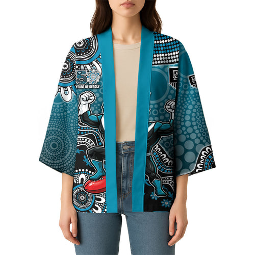 Personalized Port Adelaide Power Mascot Kimono Aboriginal Dot Art Style Vibrant Indigenous Pattern Design